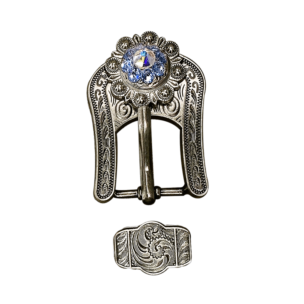Light Sapphire &amp; AB Antique Silver Buckle Keeper Set European Crystal Concho