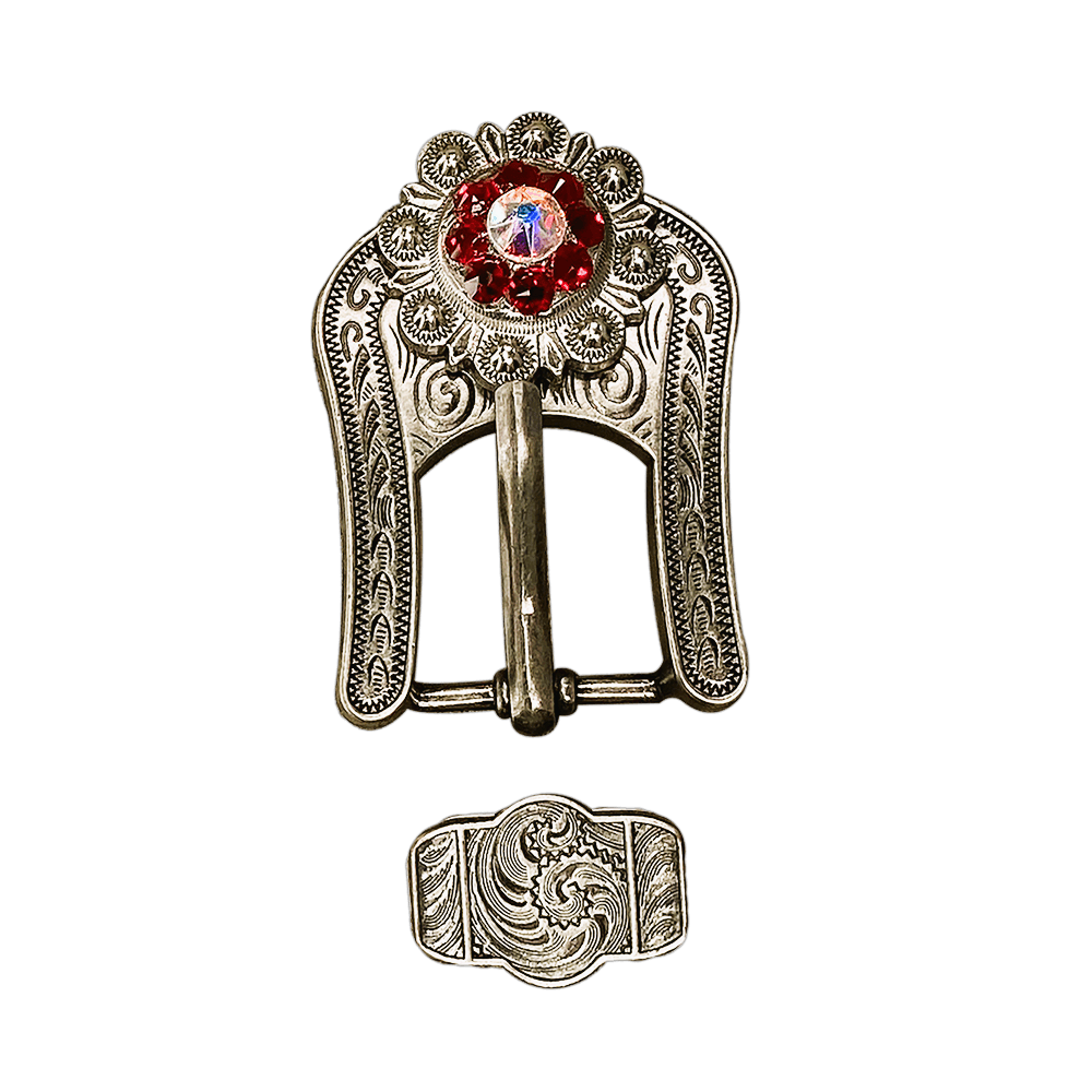 Red &amp; AB Antique Silver European Crystal Buckle Keeper Set
