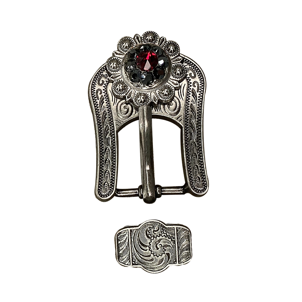 Antique Silver Ruby, Jet Crystal Conchos - Sizes from 1"- 3" and Buckles
