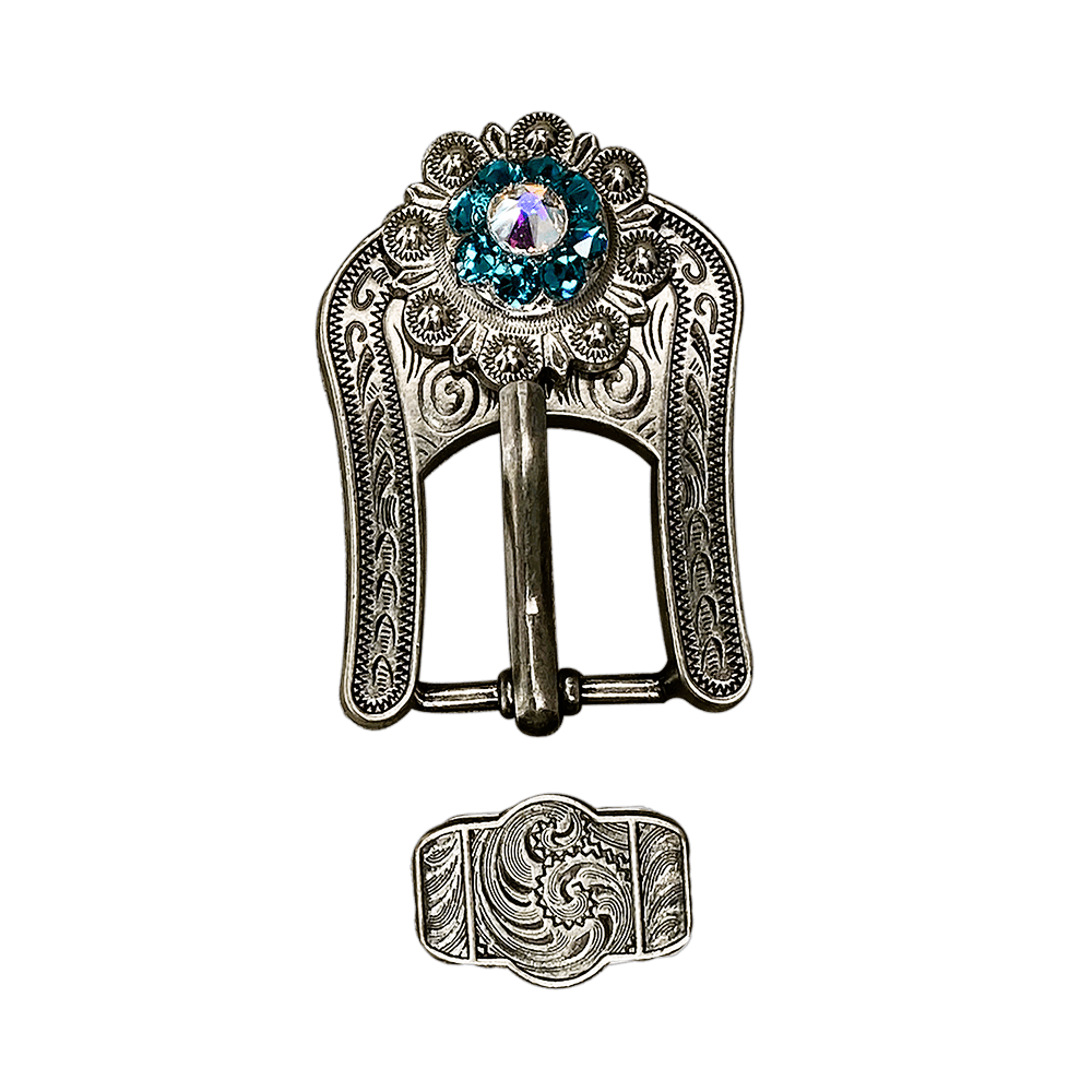 Teal &amp; AB Antique Silver European Crystal Buckle Keeper Set