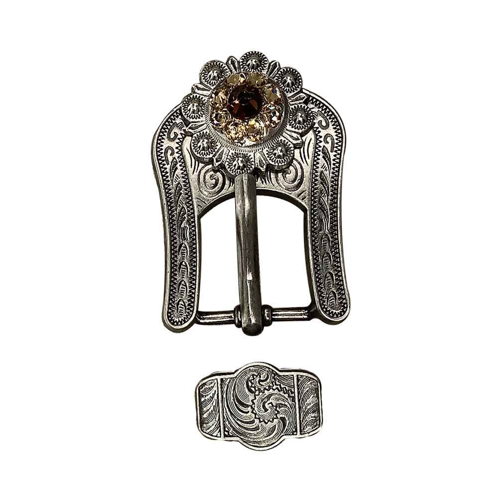Antique Silver Topaz, Champagne Crystal Conchos - Sizes from 1"- 3" and Buckles