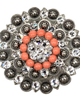 Antique Silver Coral, Clear Crystal Conchos - Sizes from 1"- 3" and Buckles