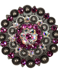 Antique Silver Fuchsia, AB Crystal Conchos - Sizes from 1"- 3" and Buckles