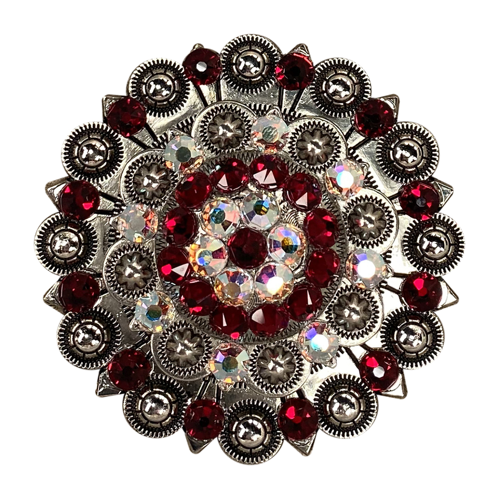 Antique Silver Ruby, AB Crystal Conchos - Sizes from 1"- 3" and Buckles