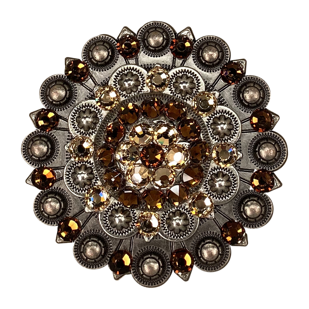 Antique Silver Topaz, Champagne Crystal Conchos - Sizes from 1"- 3" and Buckles