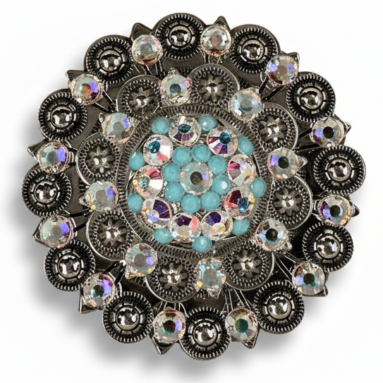 Antique Silver Turquoise, AB Crystal Conchos - Sizes from 1"- 3" and Buckles