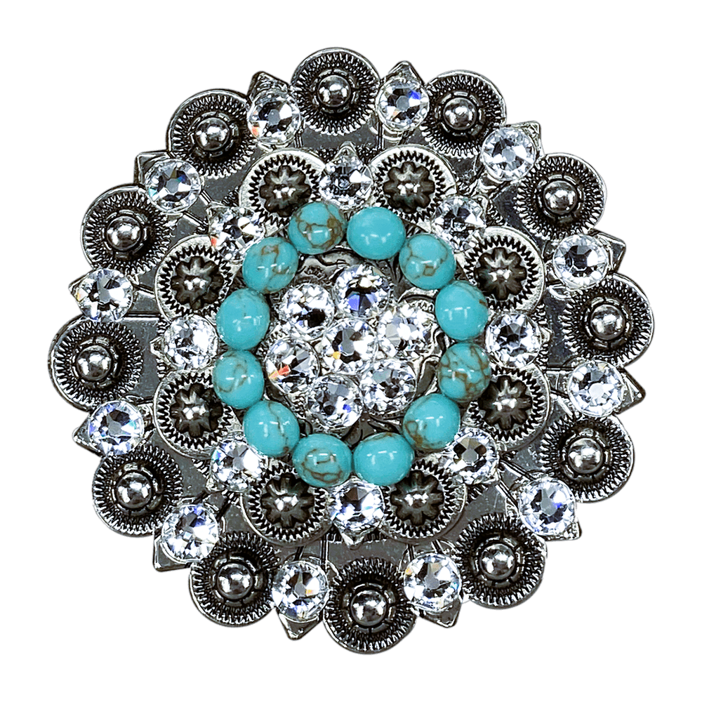 Fashion Turquoise &amp; Clear Antique Silver Berry Jacket European Crystal Concho