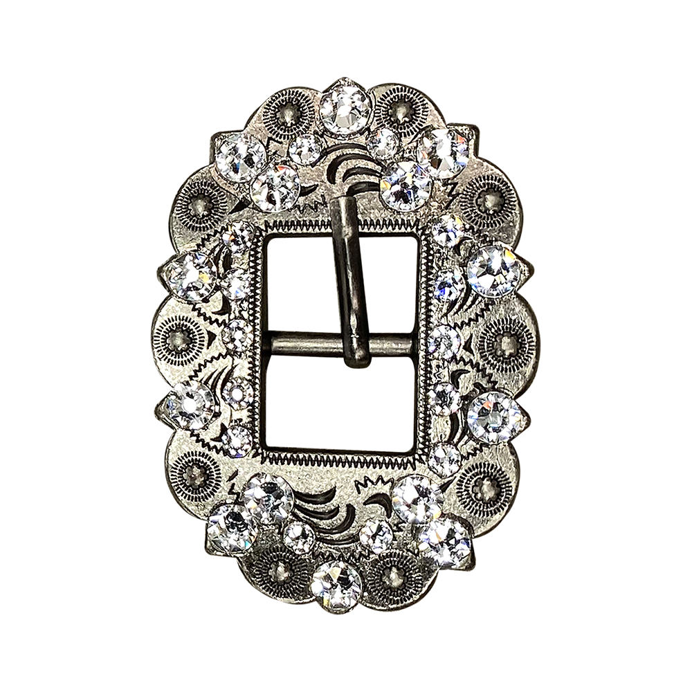 Antique Silver Clear Crystal Conchos - Sizes from 1"- 3" and Buckles