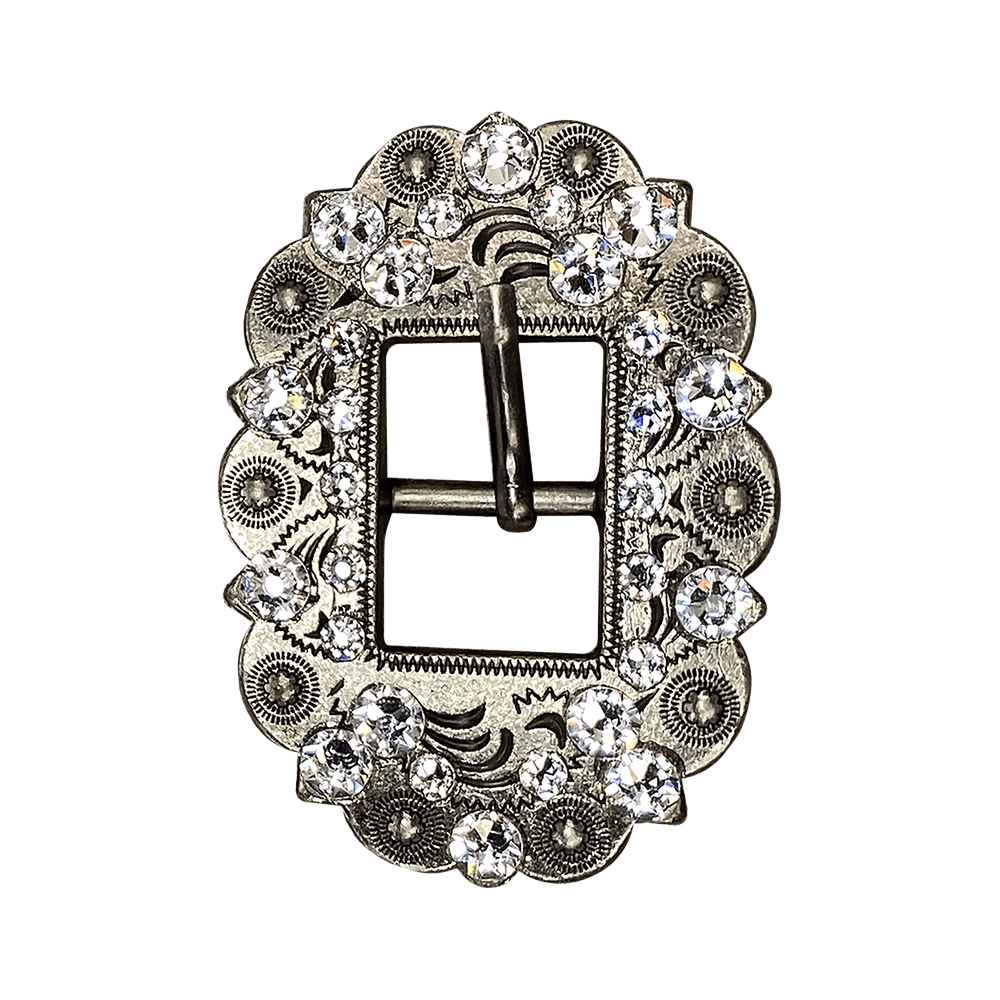 Clear Antique Silver European Crystal Cart Buckle