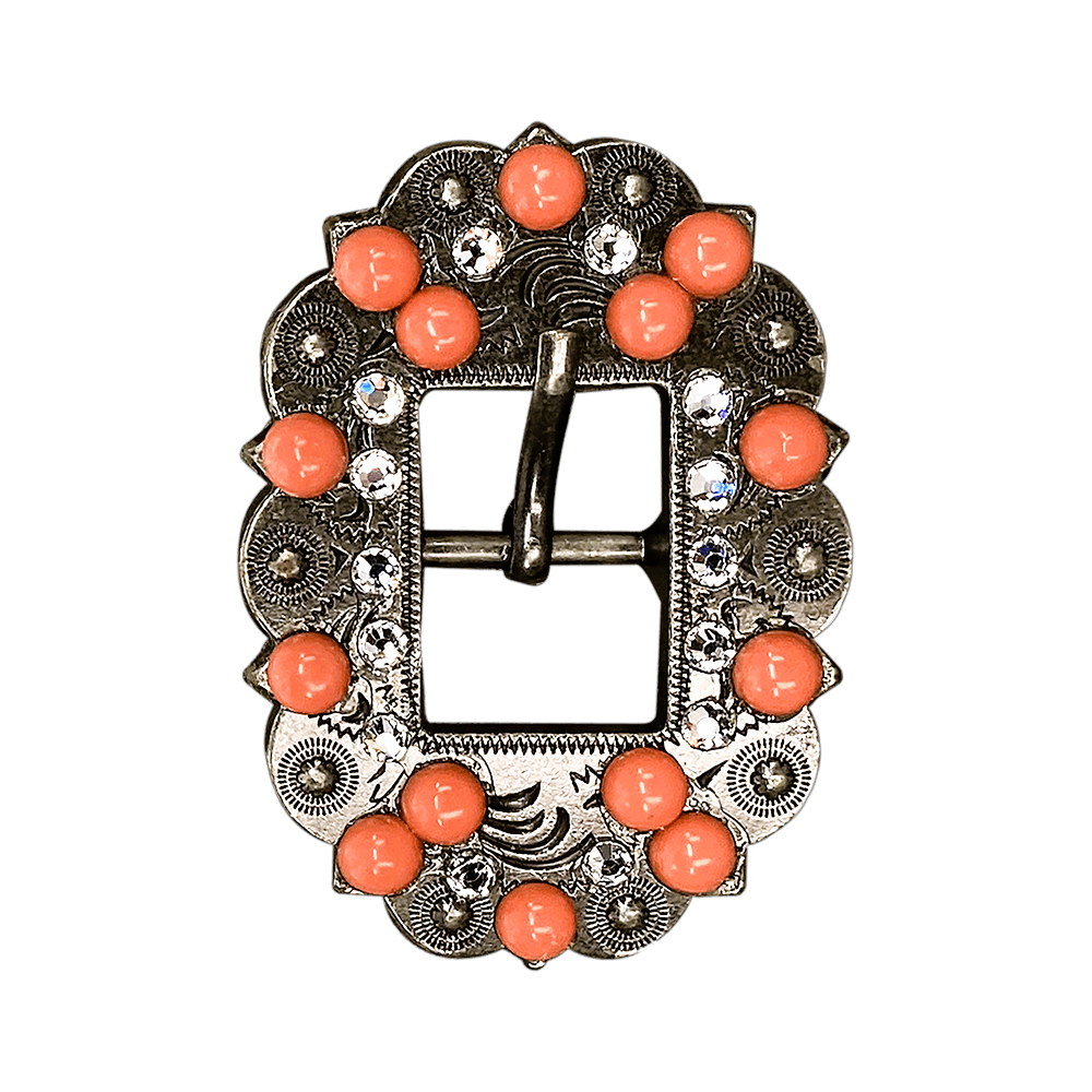 Fashion Coral &amp; Clear Antique Silver European Crystal Cart Buckle