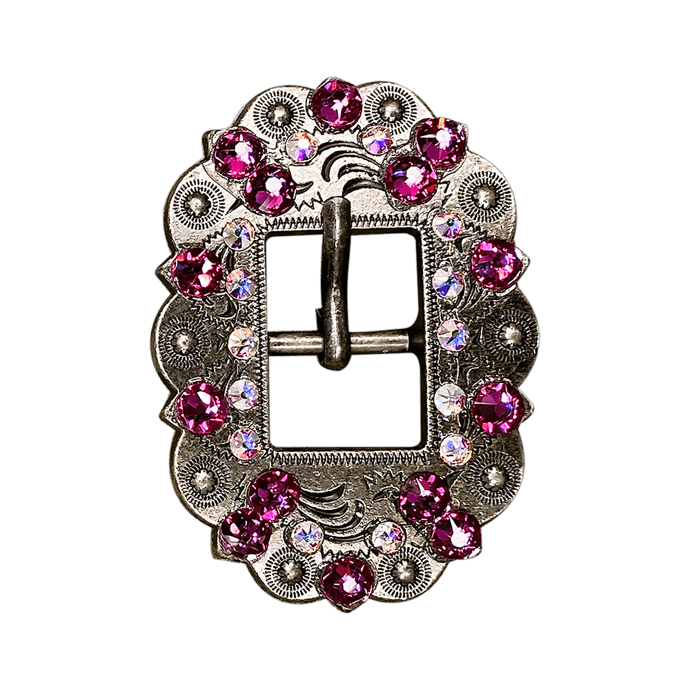 Fuchsia &amp; AB Antique Silver European Crystal Cart Buckle