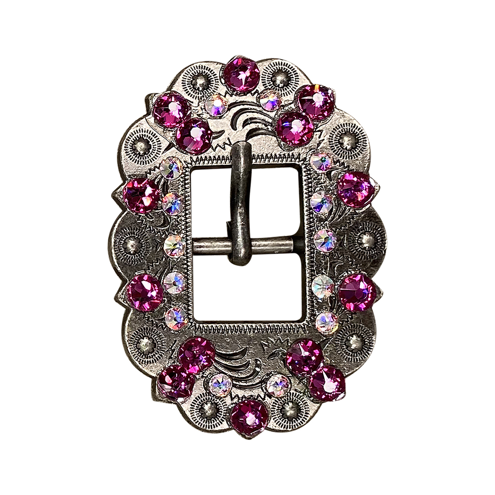 Antique Silver Fuchsia, AB Crystal Conchos - Sizes from 1"- 3" and Buckles