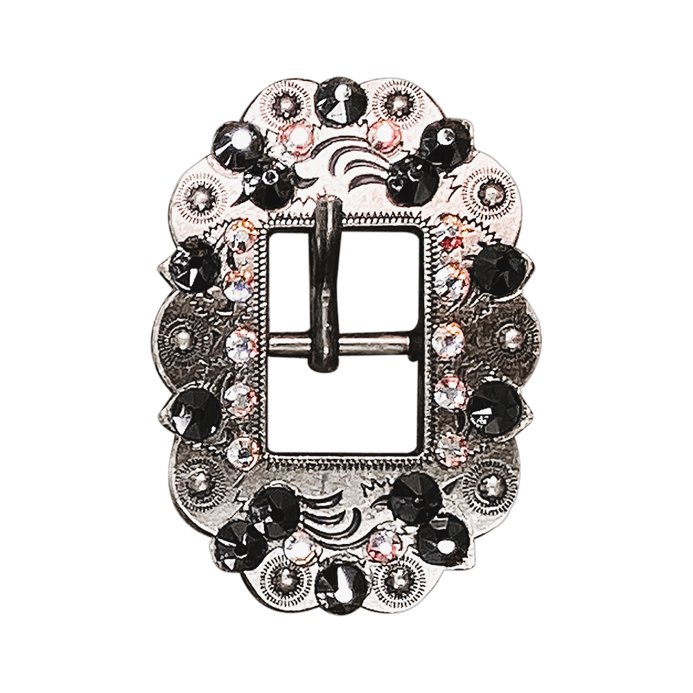 Jet &amp; AB Antique Silver European Crystal Cart Buckle