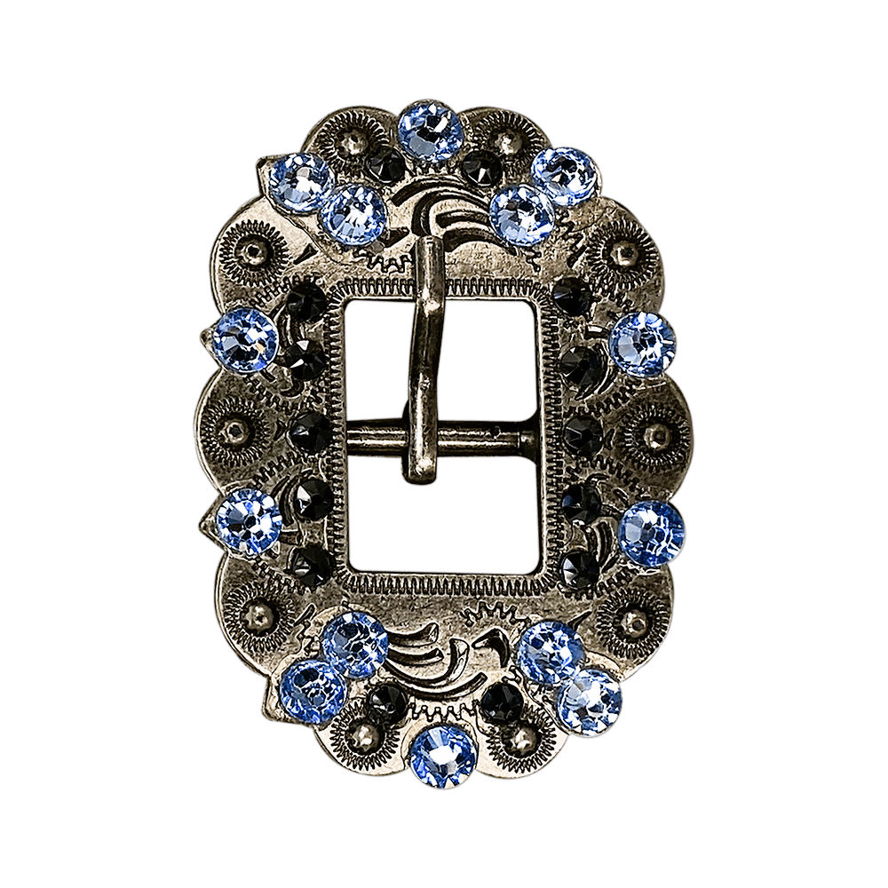 Light Sapphire &amp; Jet Antique Silver Cart Buckle European Crystal Concho