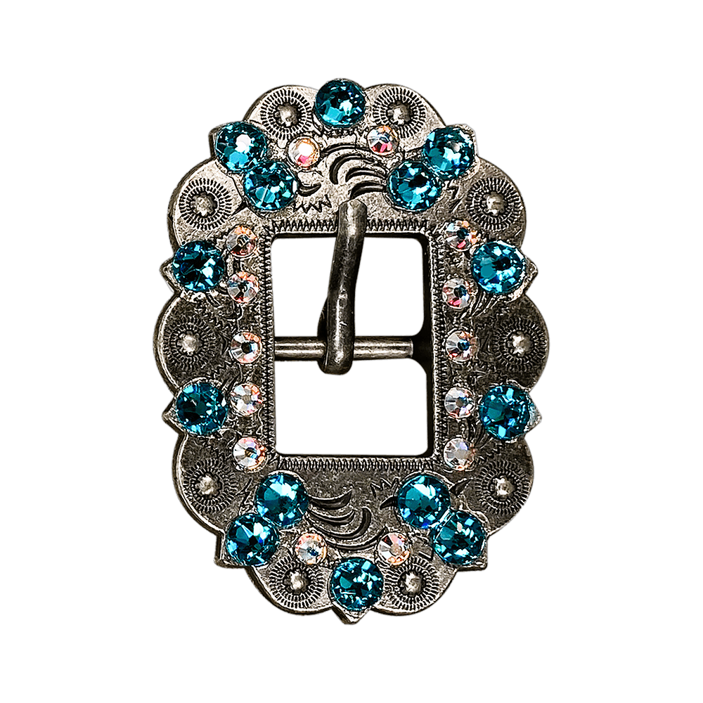 Teal &amp; AB Antique Silver European Crystal Cart Buckle