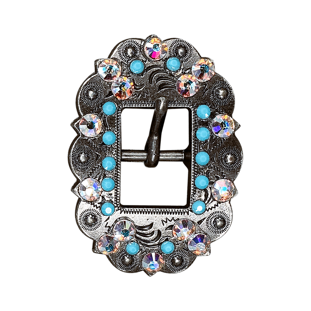 Turquoise &amp; AB Antique Silver European Crystal Cart Buckle