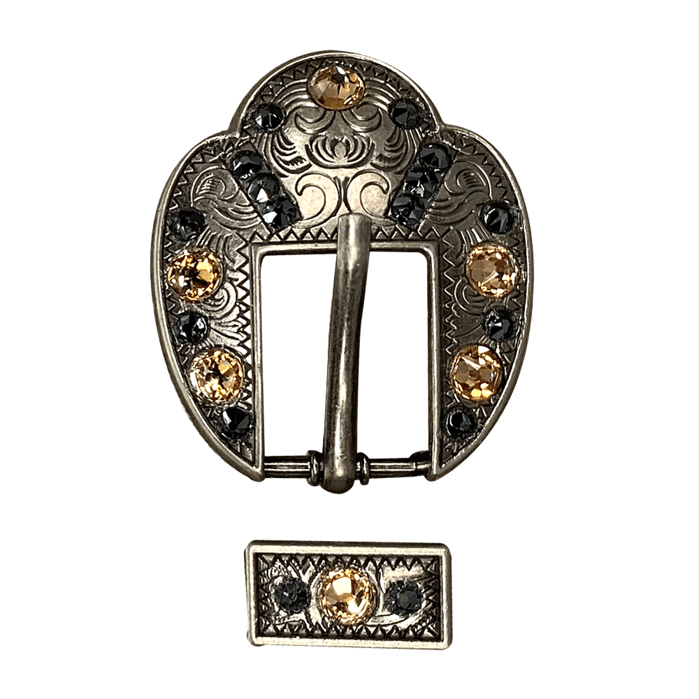 Champagne &amp; Jet Antique Silver European Crystal Fancy Buckle