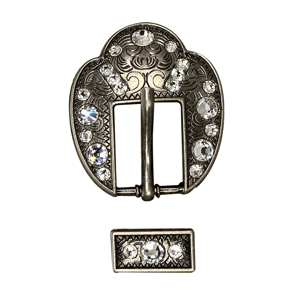 Clear Antique Silver European Crystal Fancy Buckle