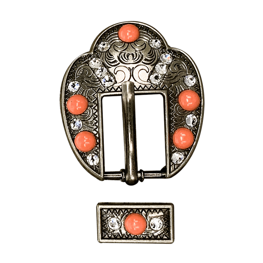 Fashion Coral &amp; Clear Antique Silver European Crystal Fancy Buckle&amp;