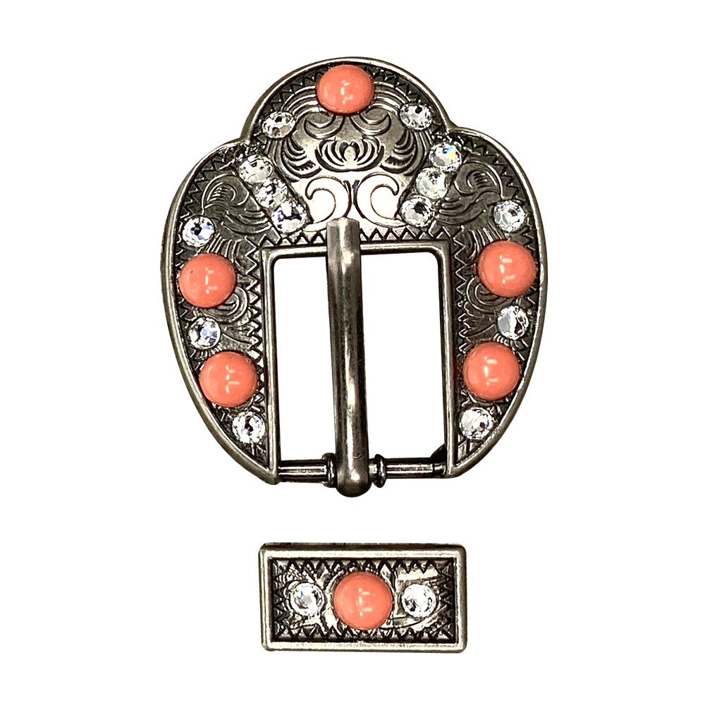 Antique Silver Coral, Clear Crystal Conchos - Sizes from 1"- 3" and Buckles