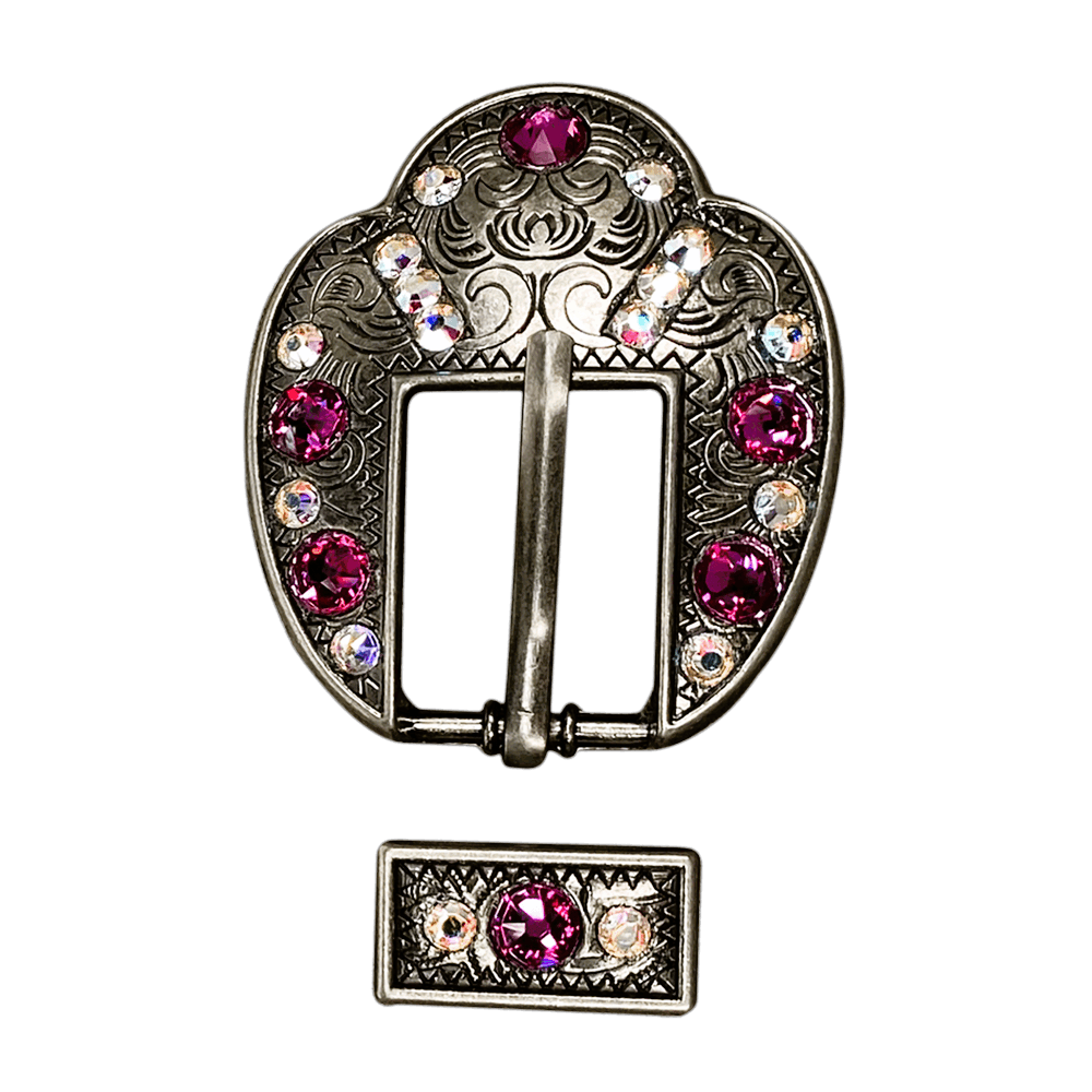 Fuchsia &amp; AB Antique Silver European Crystal Fancy Buckle