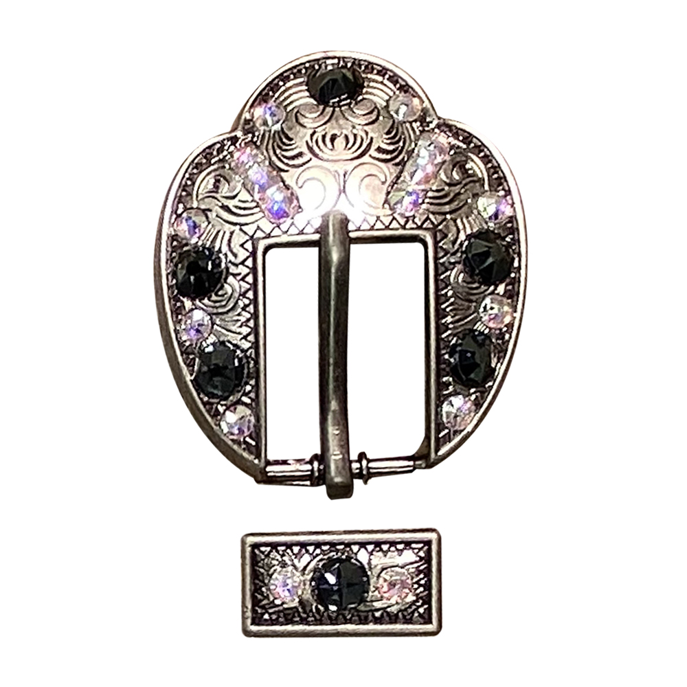 Antique Silver Jet, AB Crystal Conchos - Sizes from 1"- 3" and Buckles