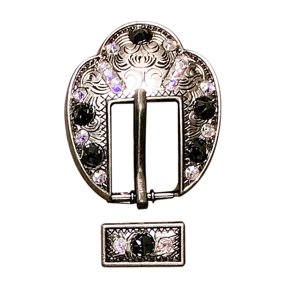 Jet &amp; AB Antique Silver European Crystal Fancy Buckle
