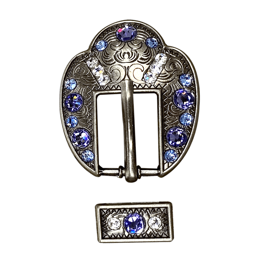 Light Sapphire Clear &amp; Lilac Antique Silver European Crystal Fancy Buckle