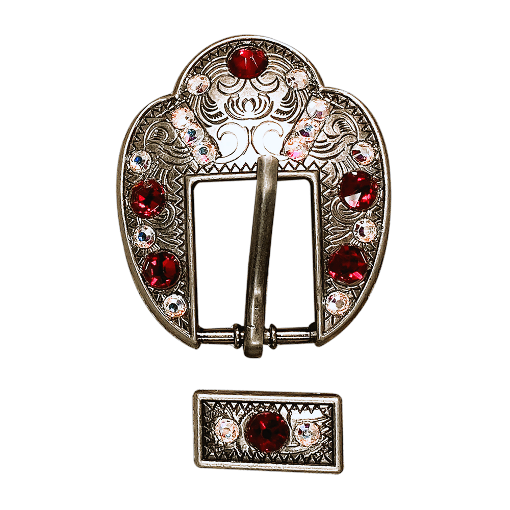 Red &amp; AB Antique Silver European Crystal Fancy Buckle