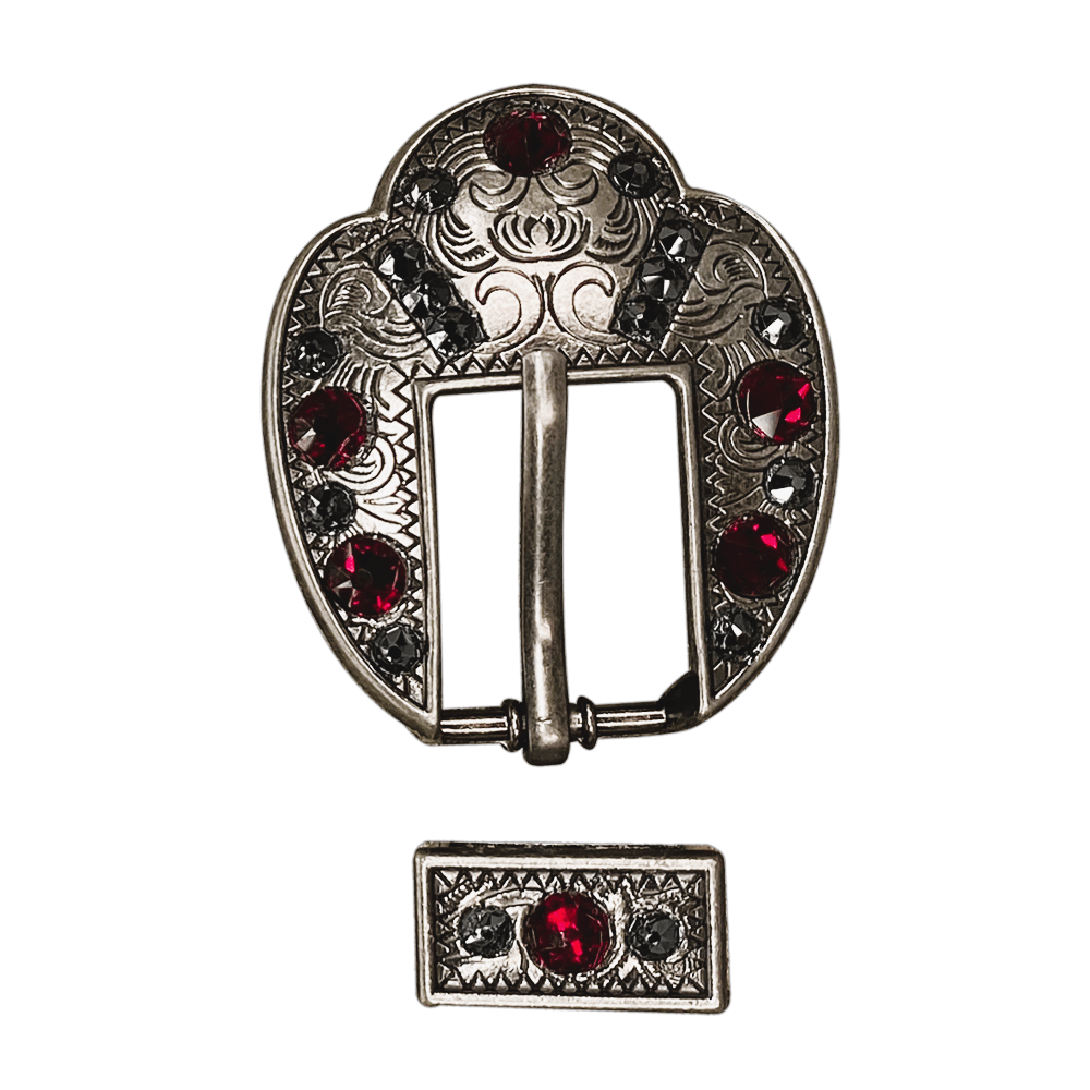 Ruby &amp; Jet Antique Silver European Crystal Fancy Buckle