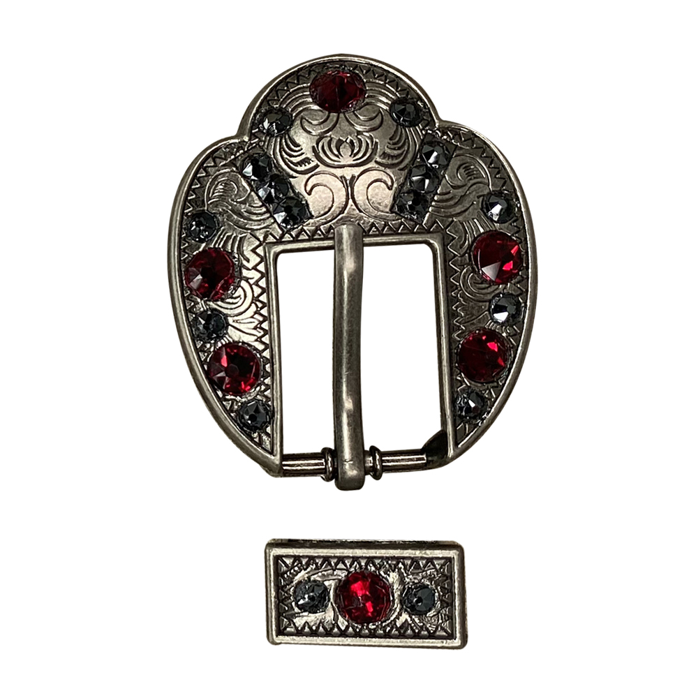 Antique Silver Ruby, Jet Crystal Conchos - Sizes from 1"- 3" and Buckles