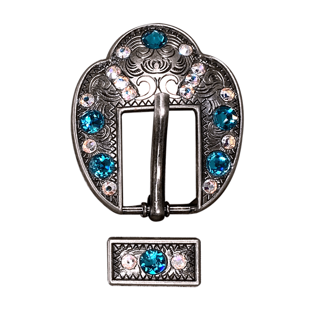 Teal &amp;  AB Antique Silver European Crystal Fancy Buckle