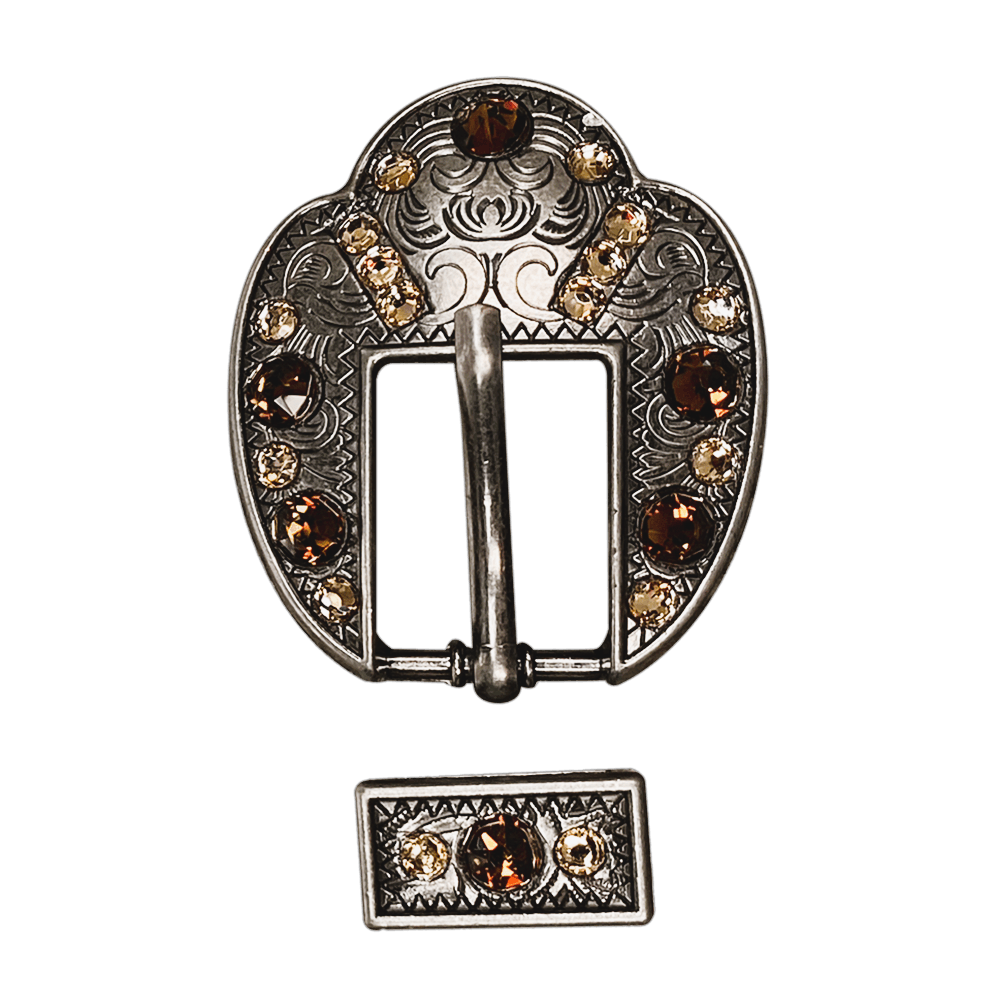 Topaz &amp; Champagne Antique Silver European Crystal Fancy Buckle