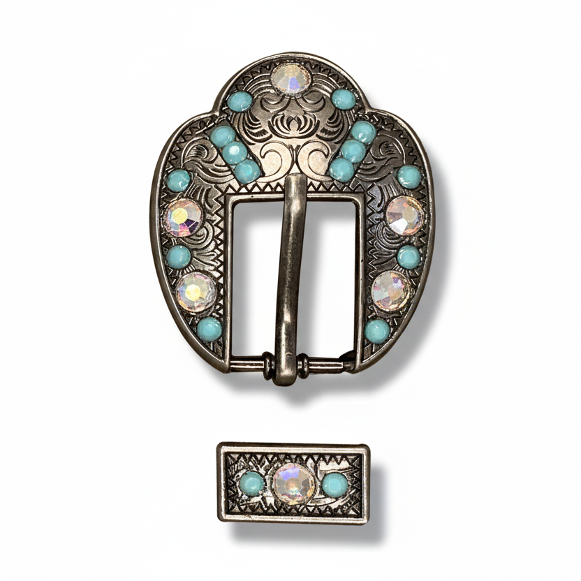 Antique Silver Turquoise, AB Crystal Conchos - Sizes from 1"- 3" and Buckles