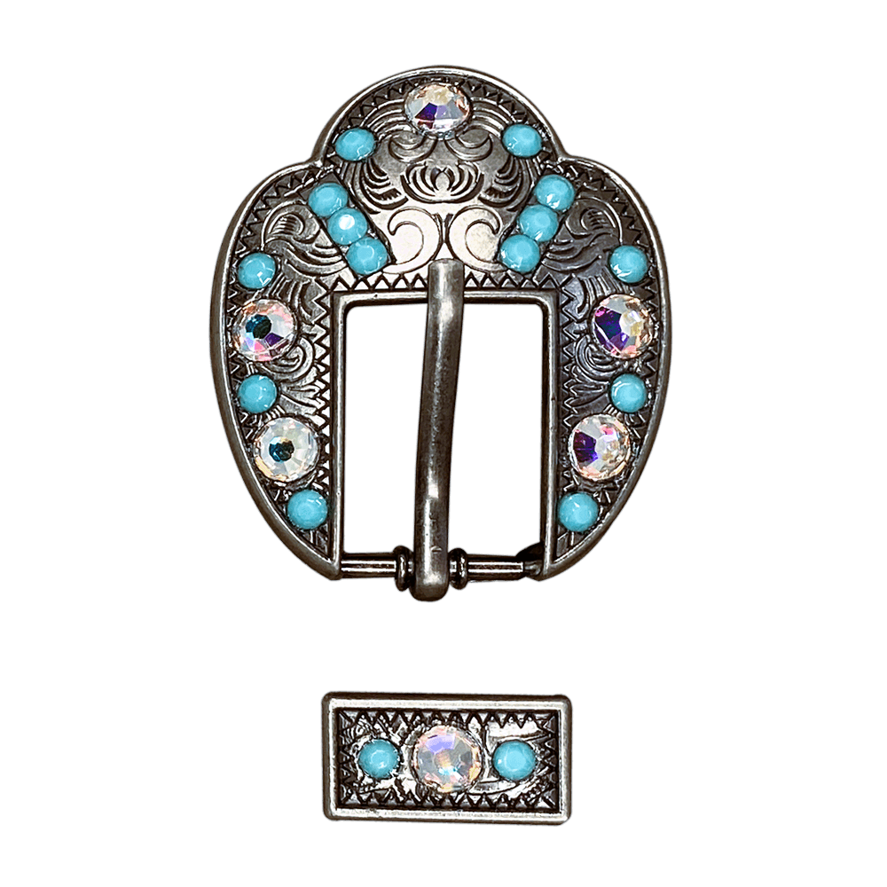 Turquoise &amp;  AB Antique Silver European Crystal Fancy Buckle