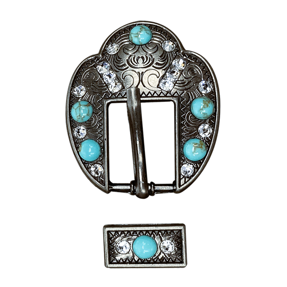 Fashion Turquoise &amp; Clear Antique Silver European Crystal Fancy Buckle