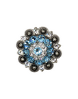 Antique Silver Aqua, Clear Crystal Conchos - Sizes from 1"- 3" and Buckles