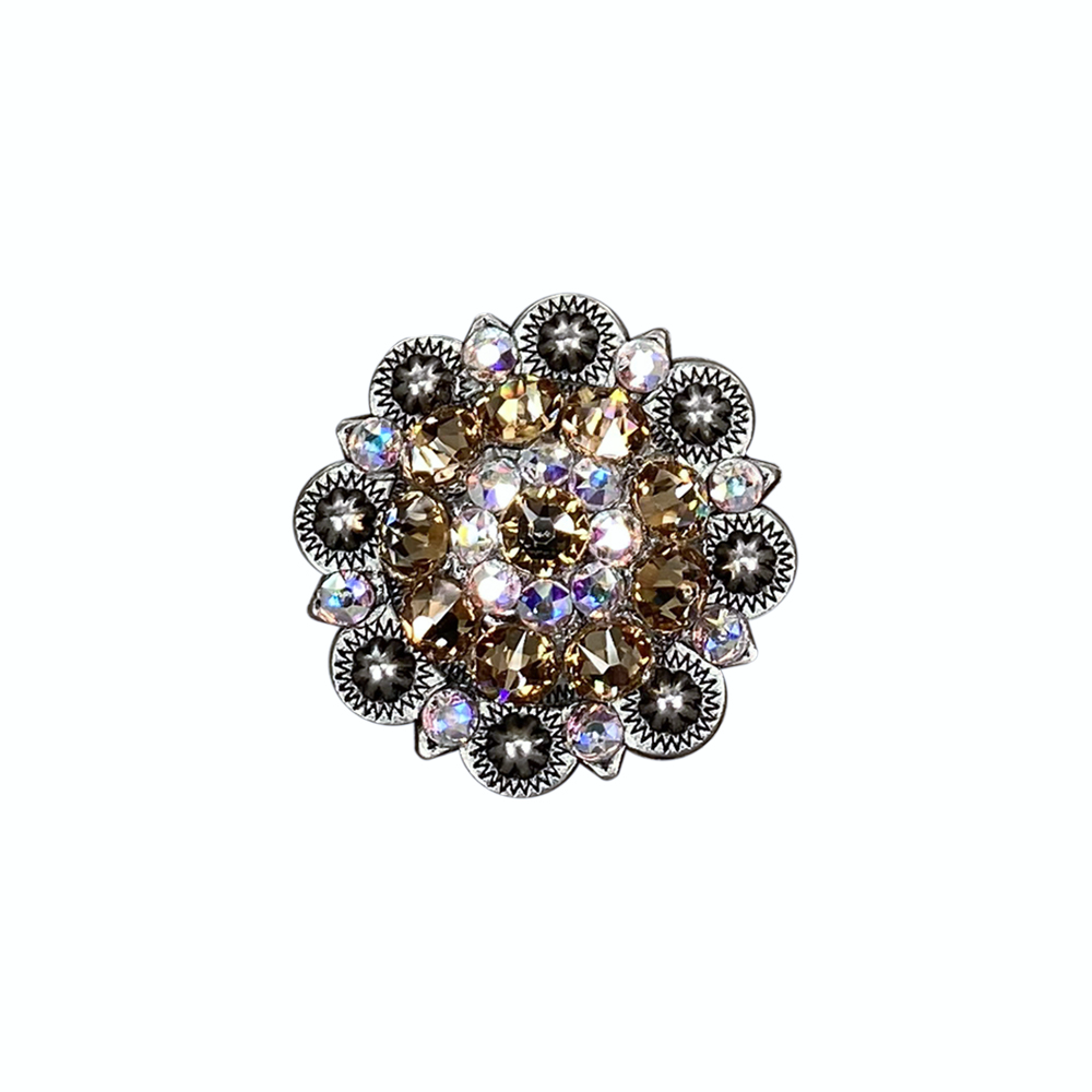 Antique Silver Champagne, AB Crystal Conchos - Sizes from 1"- 3" and Buckles