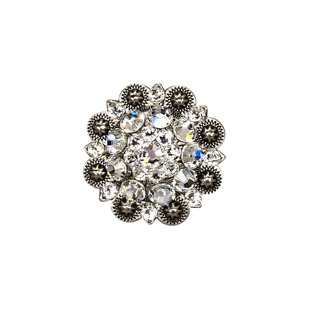 Clear Antique Silver 1.5" European Crystal Concho