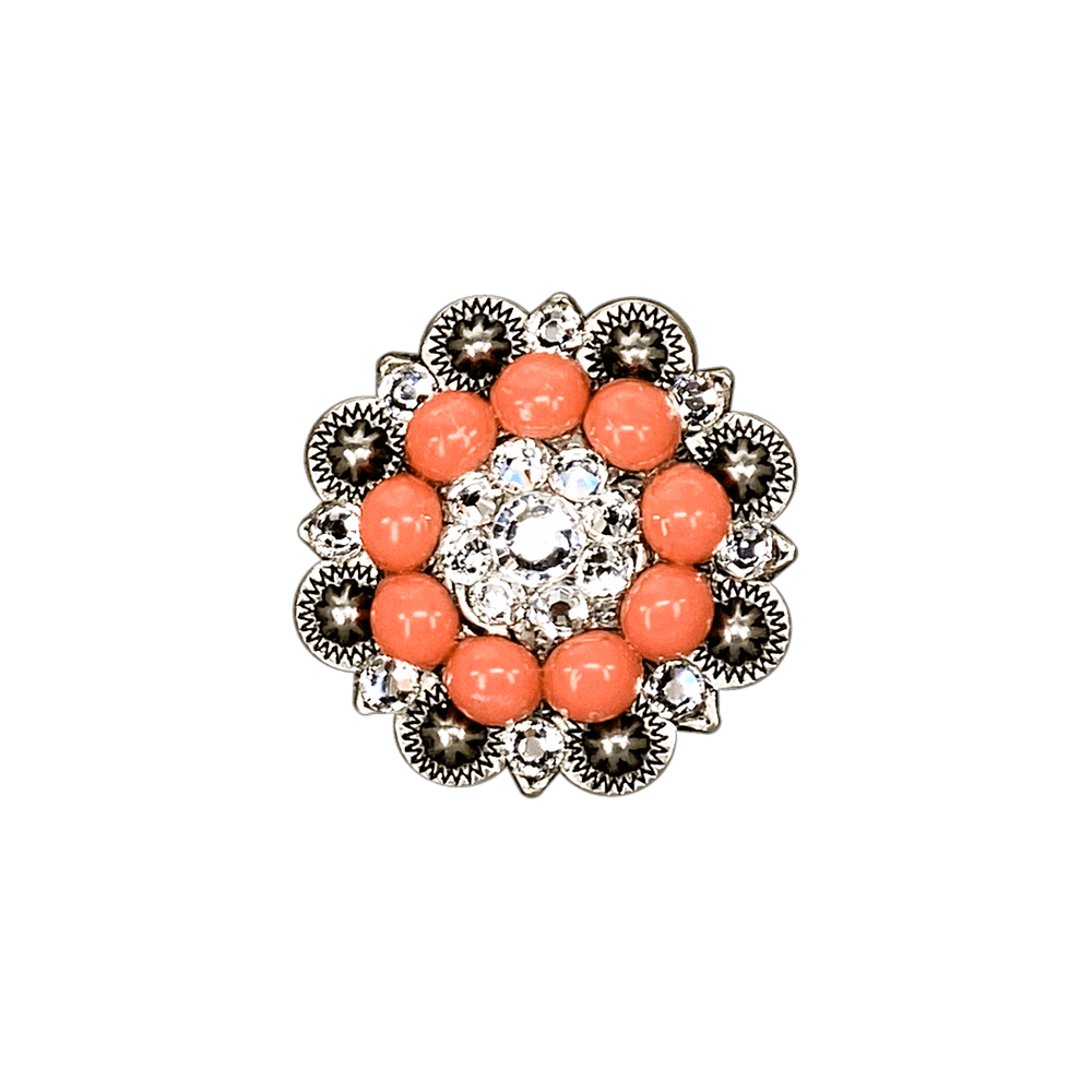 Fashion Coral &amp; Clear Antique Silver 1.5" European Crystal Concho