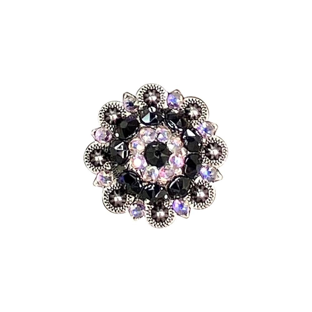 Antique Silver Jet, AB Crystal Conchos - Sizes from 1"- 3" and Buckles