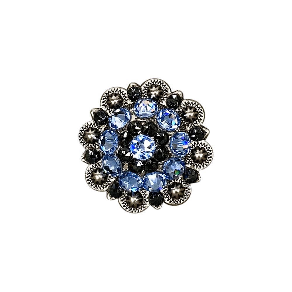 Light Sapphire &amp; Jet Antique Silver 1.5" European Crystal Concho