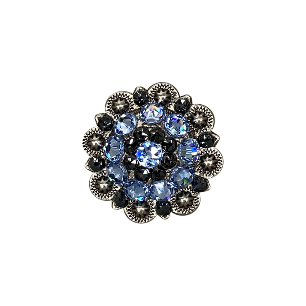 Antique Silver Light Sapphire, Jet Crystal Conchos - Sizes from 1"- 3" and Buckles