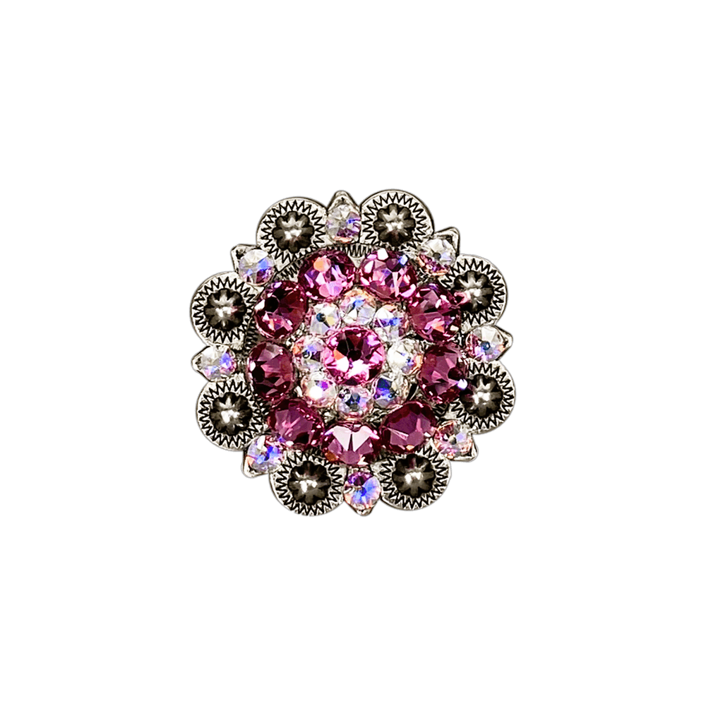 Pink &amp; AB Antique Silver 1.5" European Crystal Concho