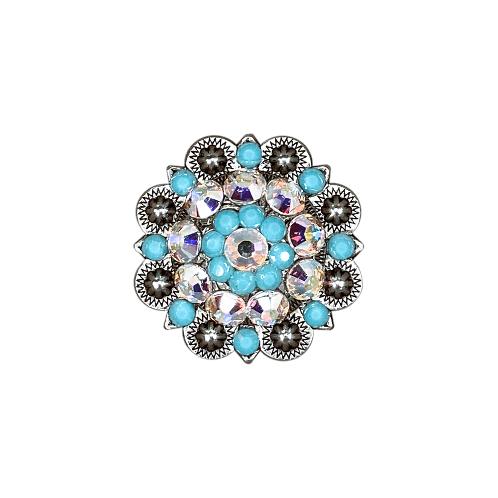 Turquoise &amp; AB Antique Silver 1.5" European Crystal Concho