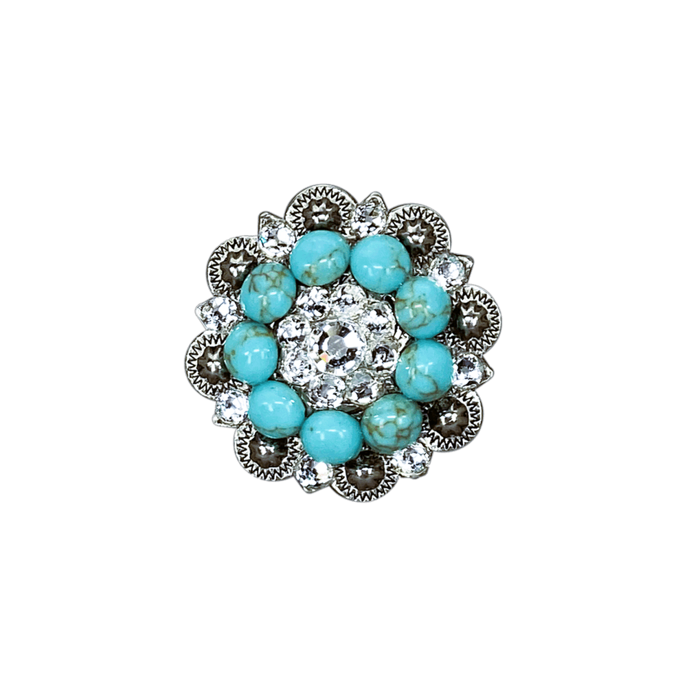 Fashion Turquoise &amp; Clear Antique Silver 1.5" European Crystal Concho