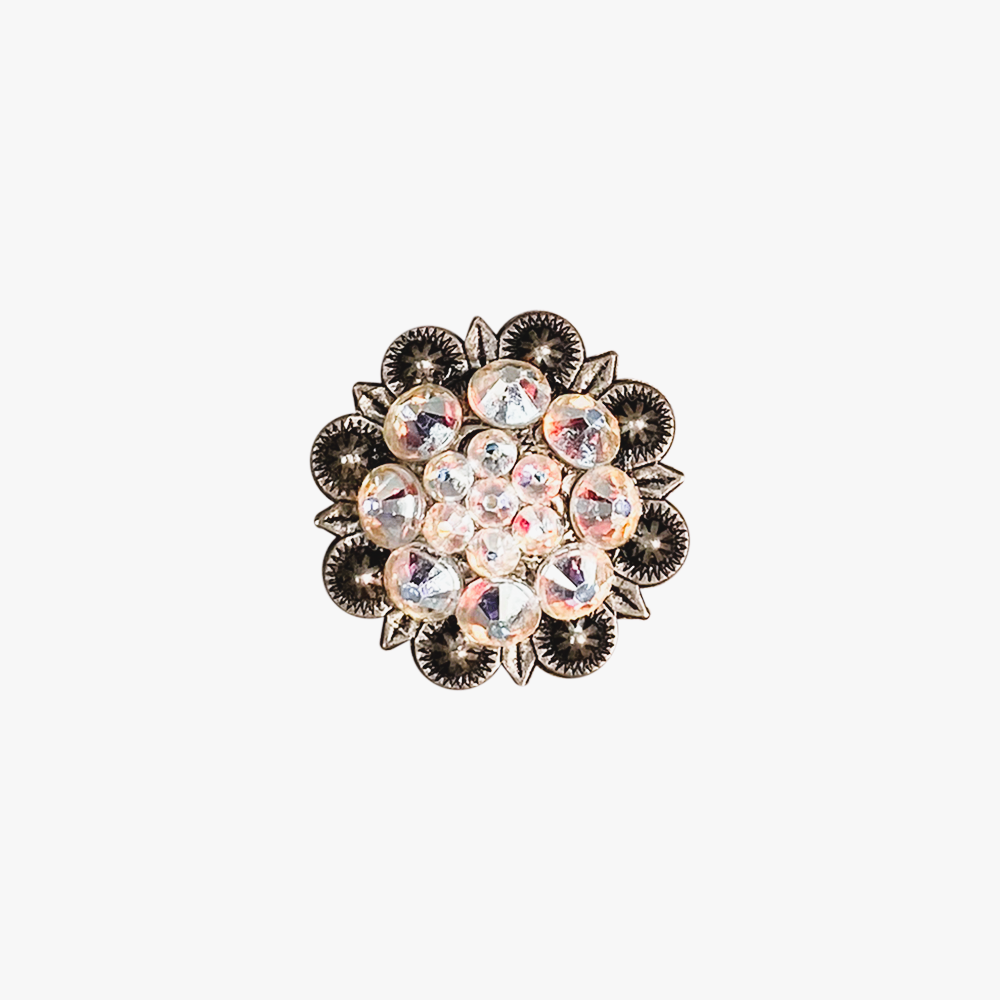 Antique Silver AB Crystal Conchos - Sizes from 1"- 3" and Buckles