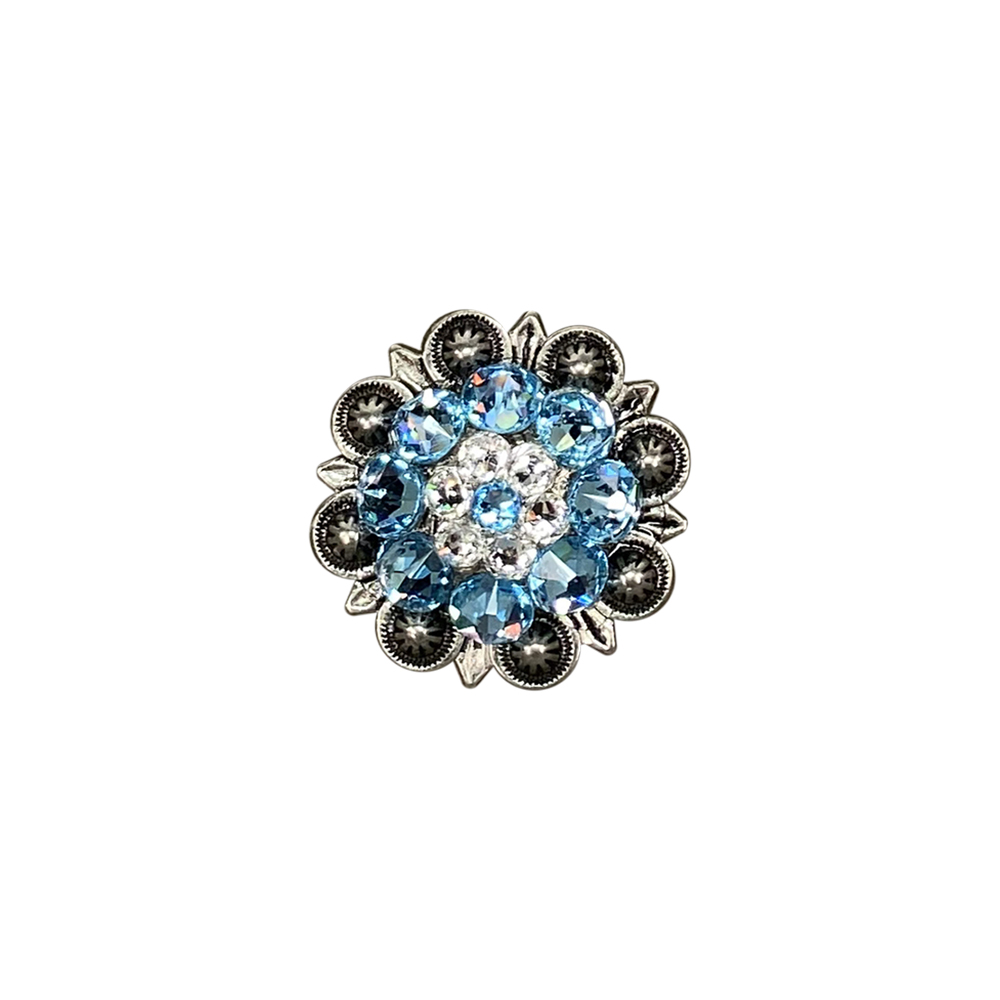 Antique Silver Aqua, Clear Crystal Conchos - Sizes from 1"- 3" and Buckles
