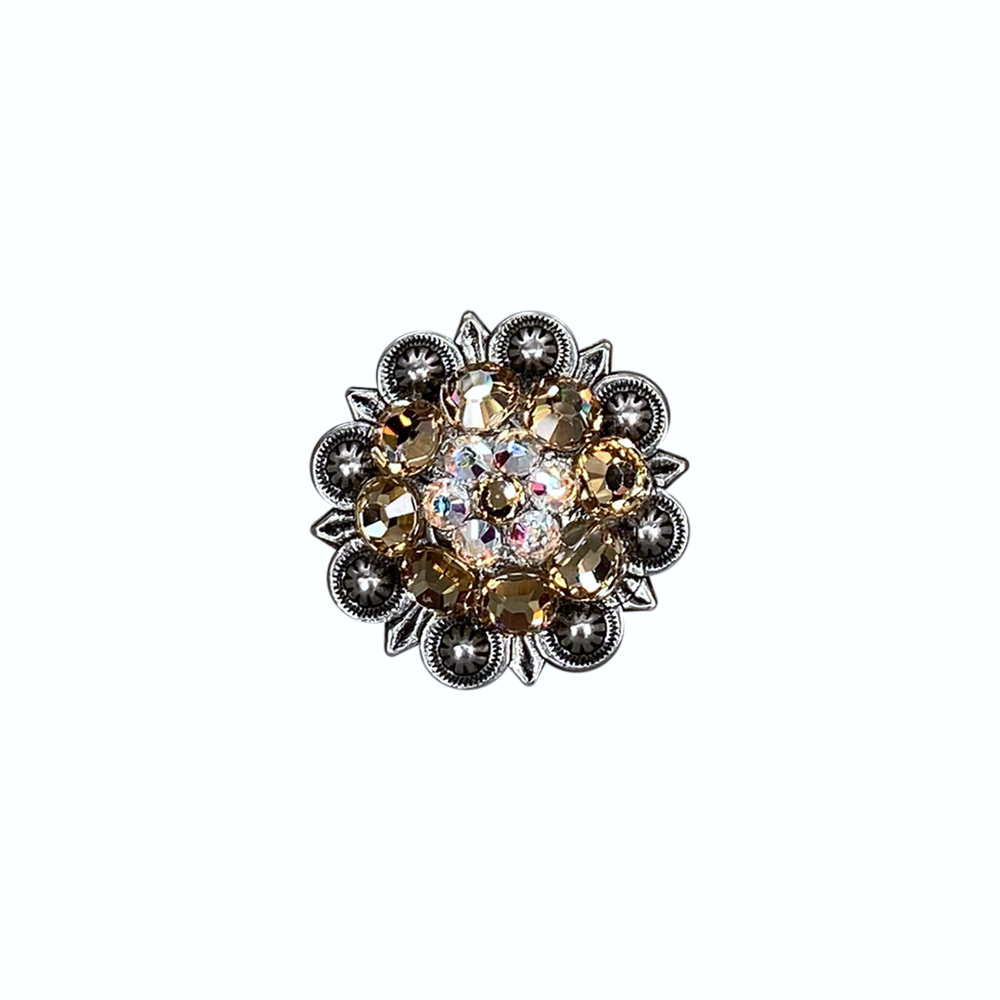 Antique Silver Champagne, AB Crystal Conchos - Sizes from 1"- 3" and Buckles