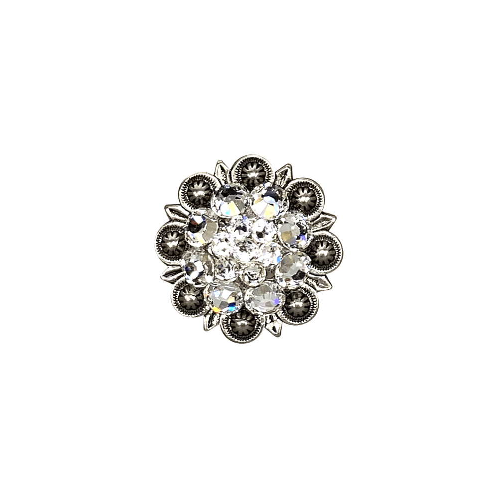 Clear Antique Silver 1.25" European Crystal Concho